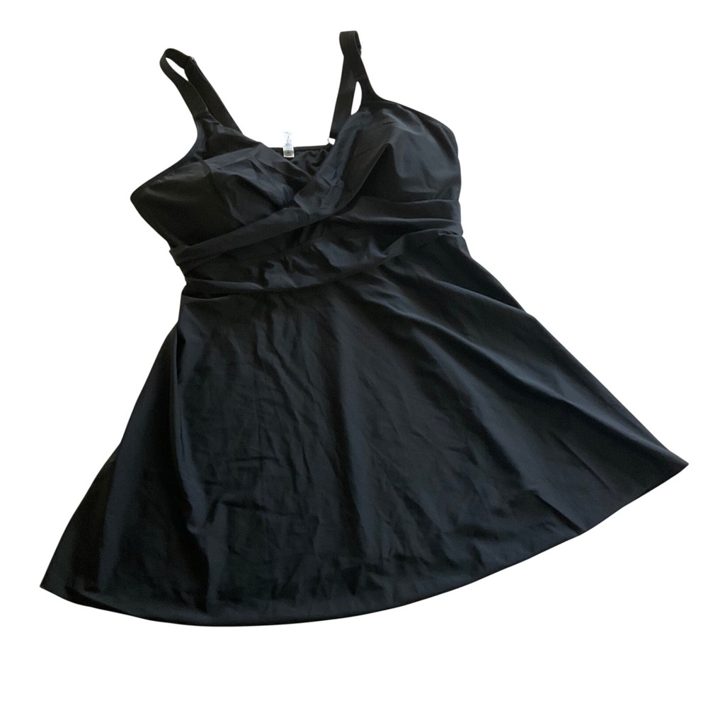 Aqua Eve Swim Dress Women 24W Black Tankini Top Faux Wrap